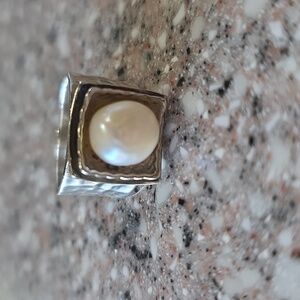 Silpada Hammered .925 Sterling Silver & Pearl Ring Size 7